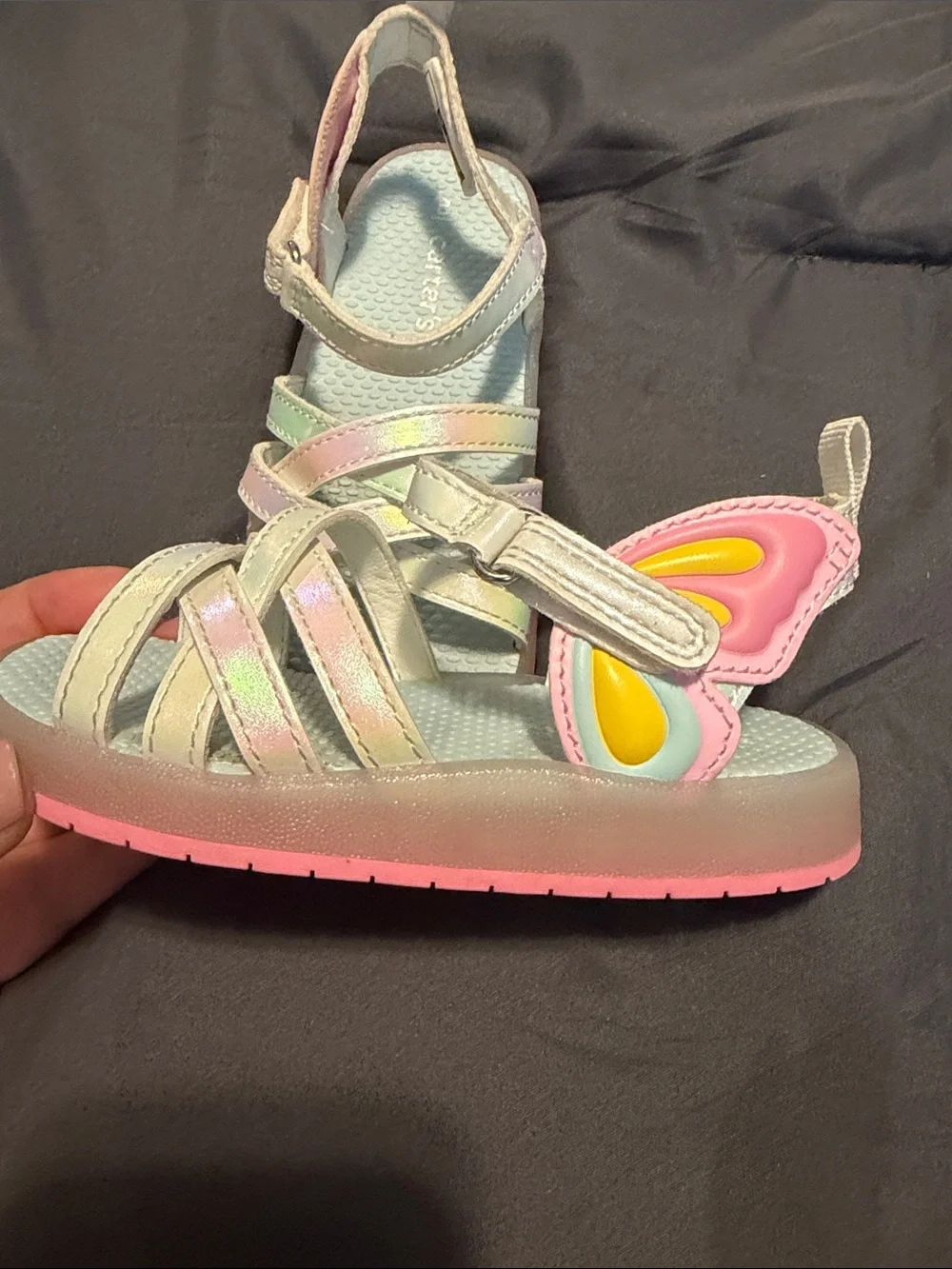 Carter's Girls' Pastel Iridescent Crisscross Sandals - Light Blue Footbed